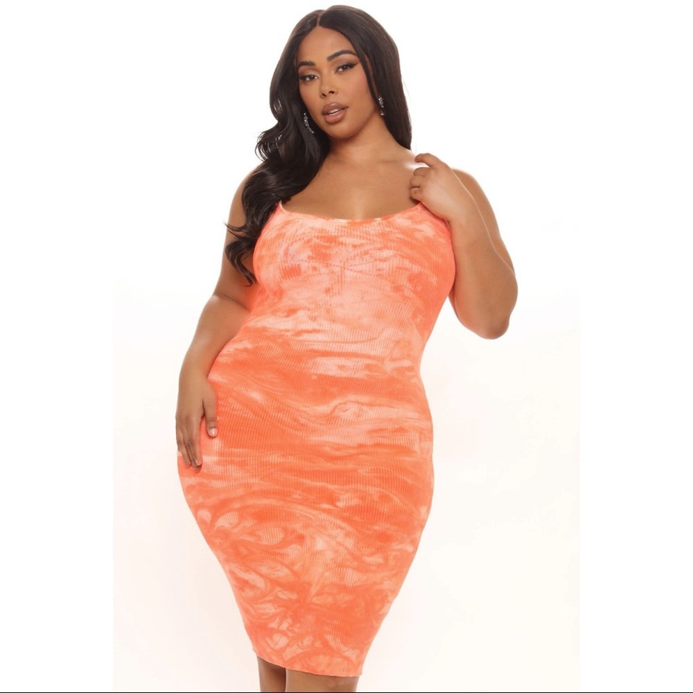 Not Phased By You Tie Dye Neon Orange Midi Dress